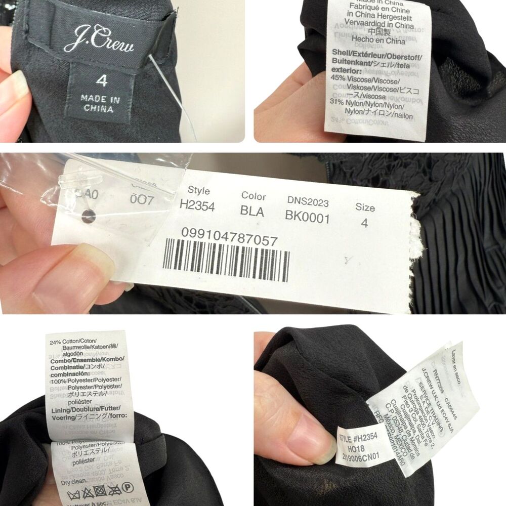 J Crew Black Lace Ruffle Top 4 Sheer Sleeve Floral Pleated Tiered Blouse Keyhole - Picture 10 of 10